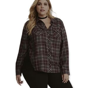𝅺Torrid Plaid Lace Inset Button Down Camp Shirt